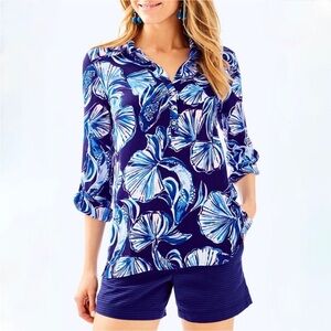 EUC Lily Pulitzer Everglades Top Bright Navy In Reel Life - L